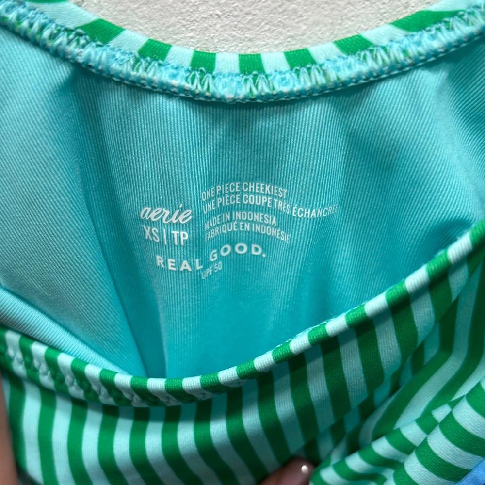 Aerie Stripped Low Back Ring Birthday Scoop Cheekiest One-Piece Swimsuit Small - Picture 2 of 7